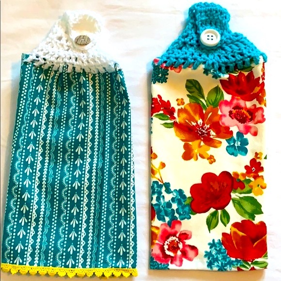 Hand Crafted Pioneer Woman Crochet Top Hanging Kitchen or Bathroom Hand Towels